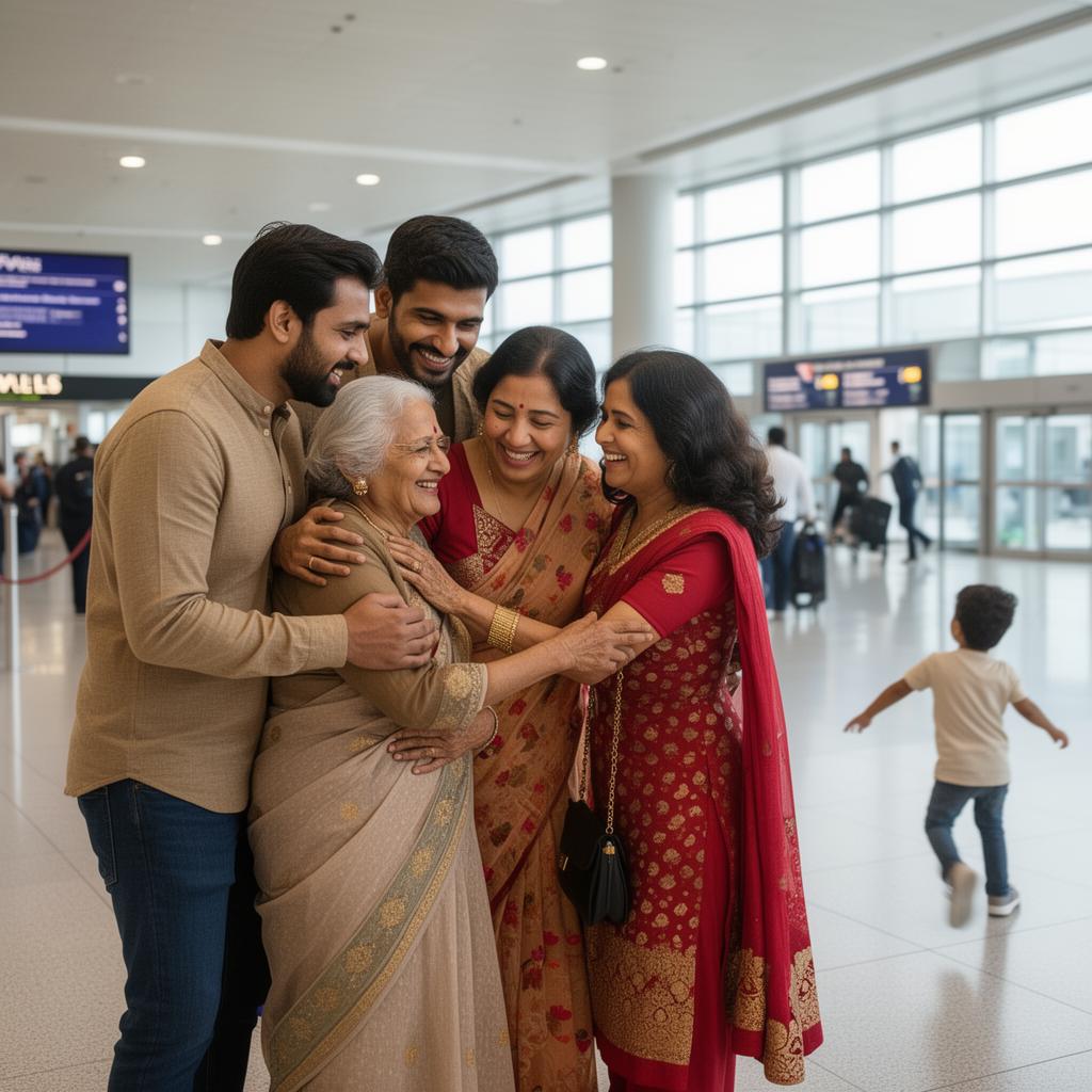 Family reuniting at airport