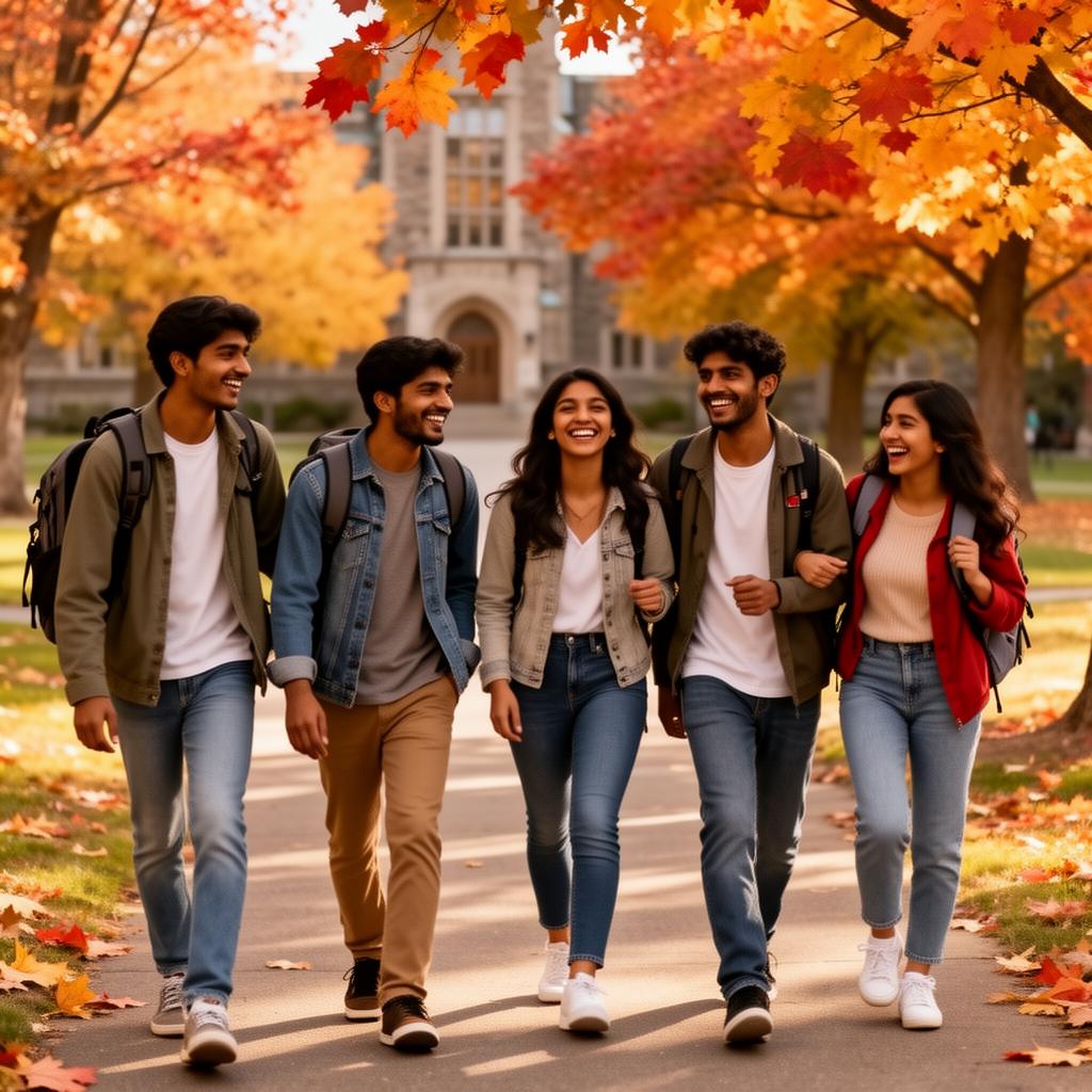 International students on a university campus abroad